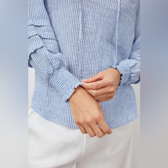 Rails $188 Caterina Top Blue White Sanibel Stripe Linen Blend Blouse Size Small - Picture 2 of 11